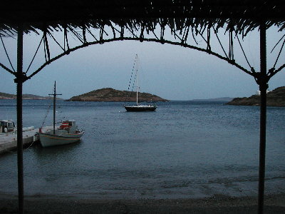 Boat at anchor in bay on Arki.